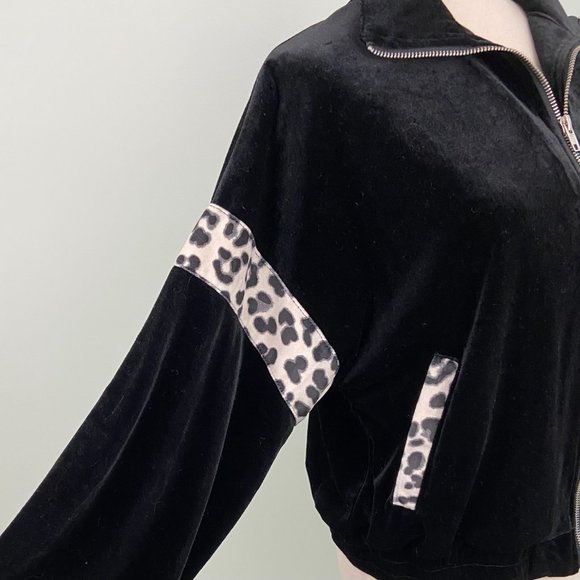 NWT Emory Park x Dolls Kill | Black Velour Leopard Zip Track Jacket Small - Picture 4 of 8